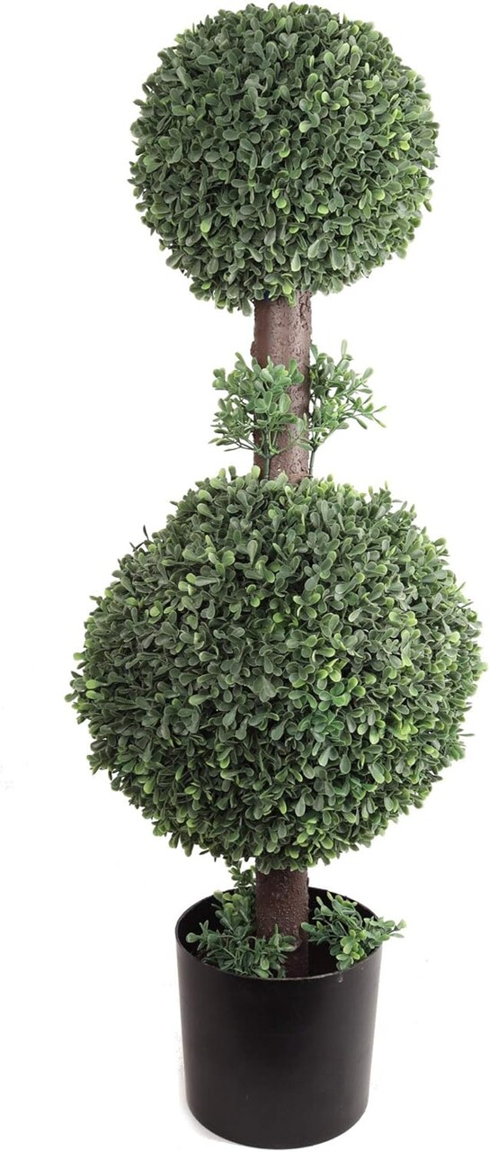 3-Pack 42-Inch Artificial Boxwood Double Ball Topiary – UV-Resistant Faux Plants in Pots for Front Porch, Office, Garden, or Indoor Décor